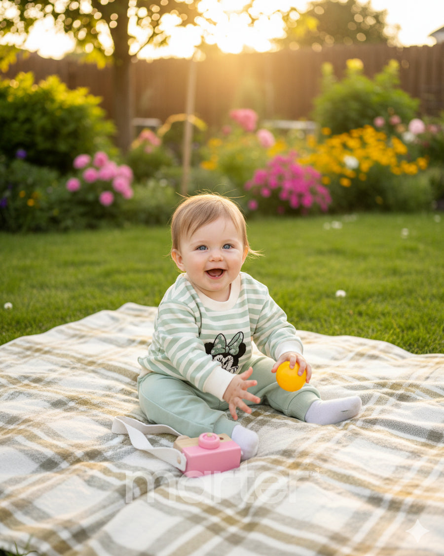 طقم ميني ماوس الشهير مزين بخطوط رفيعة