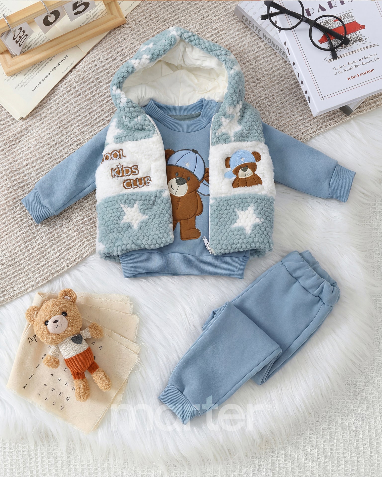 طقم شتوي كيوت للأولاد من 3 قطع