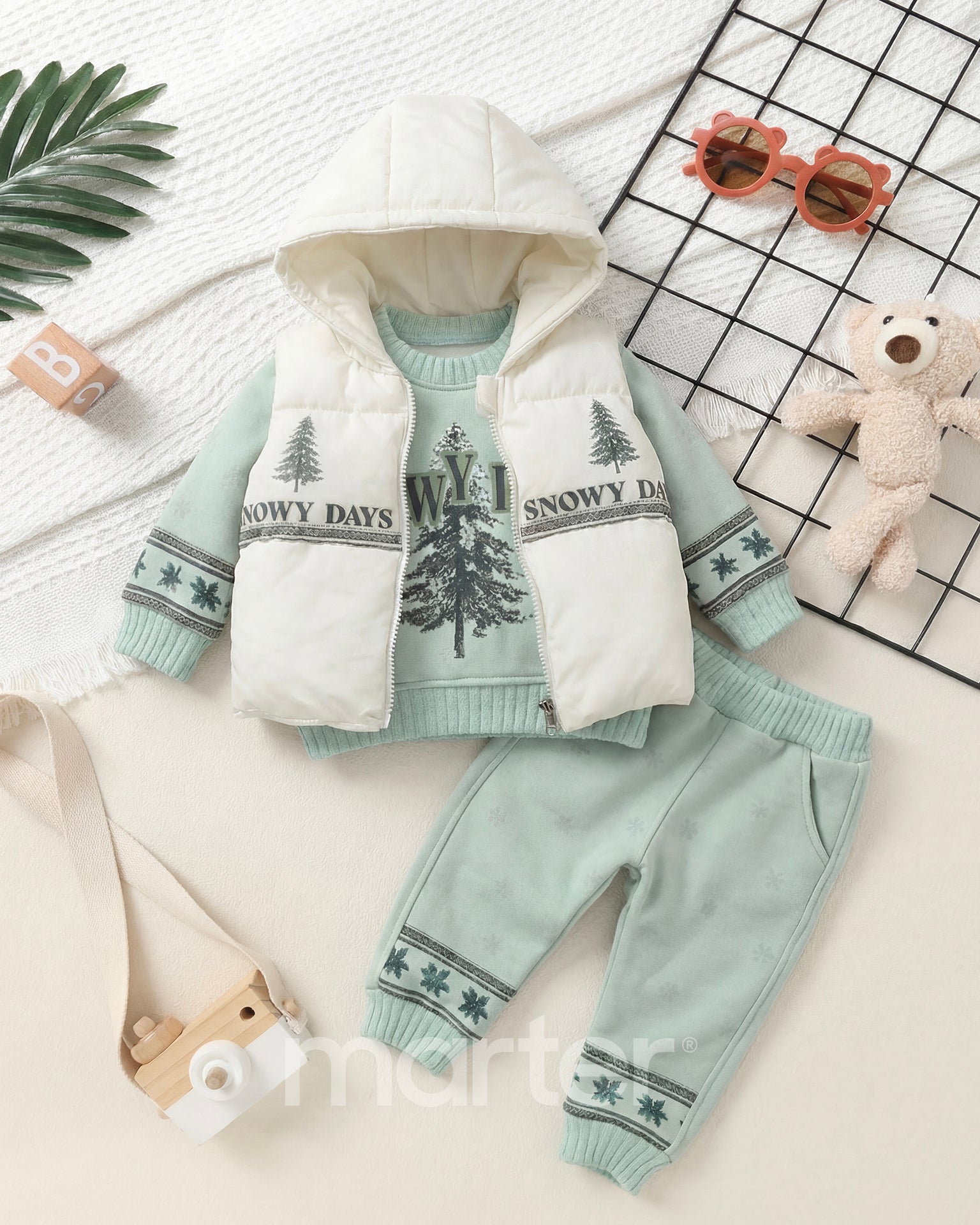 طقم شتوي كيوت للأولاد من 3 قطع