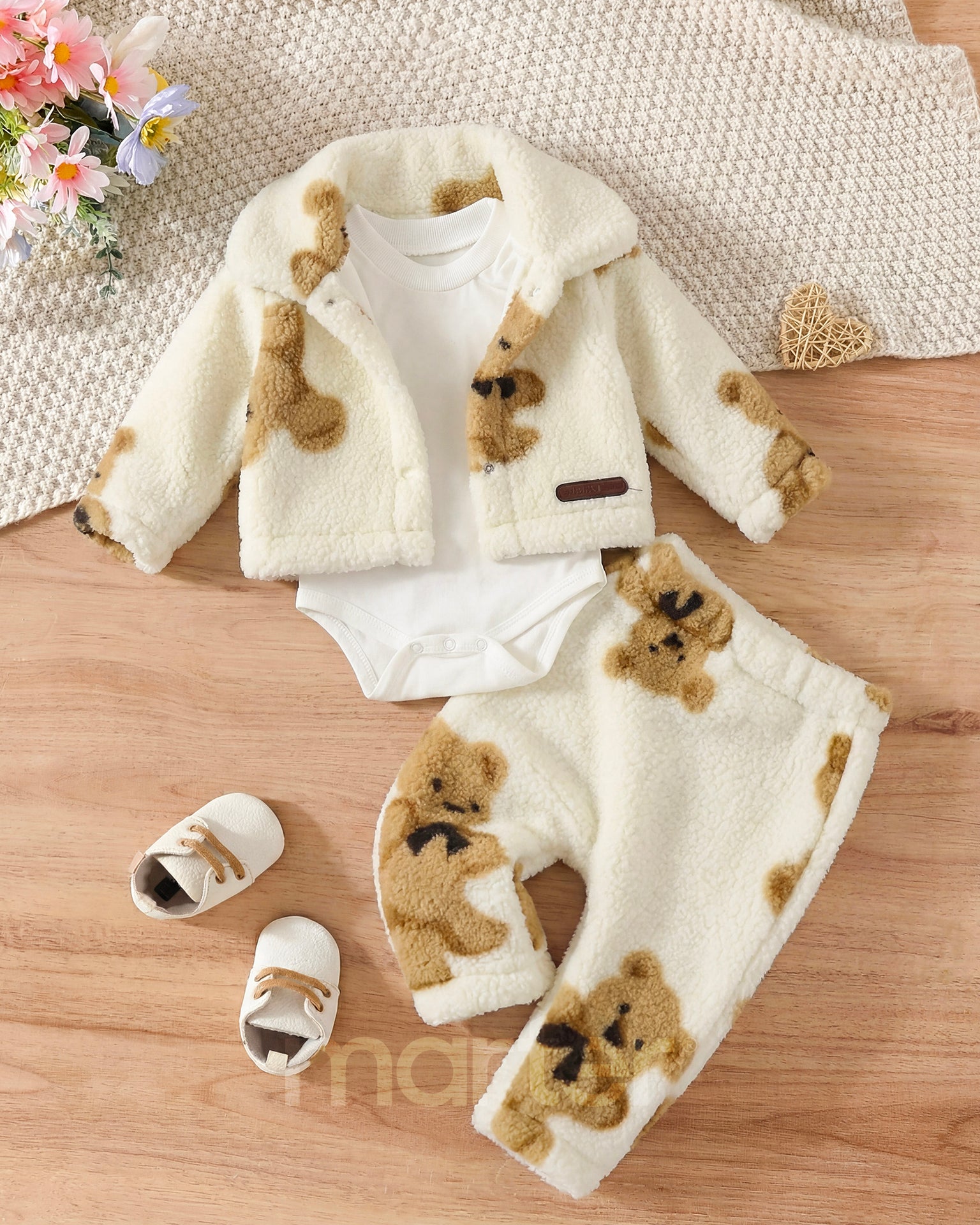 طقم شتوي كيوت للأولاد من 3 قطع