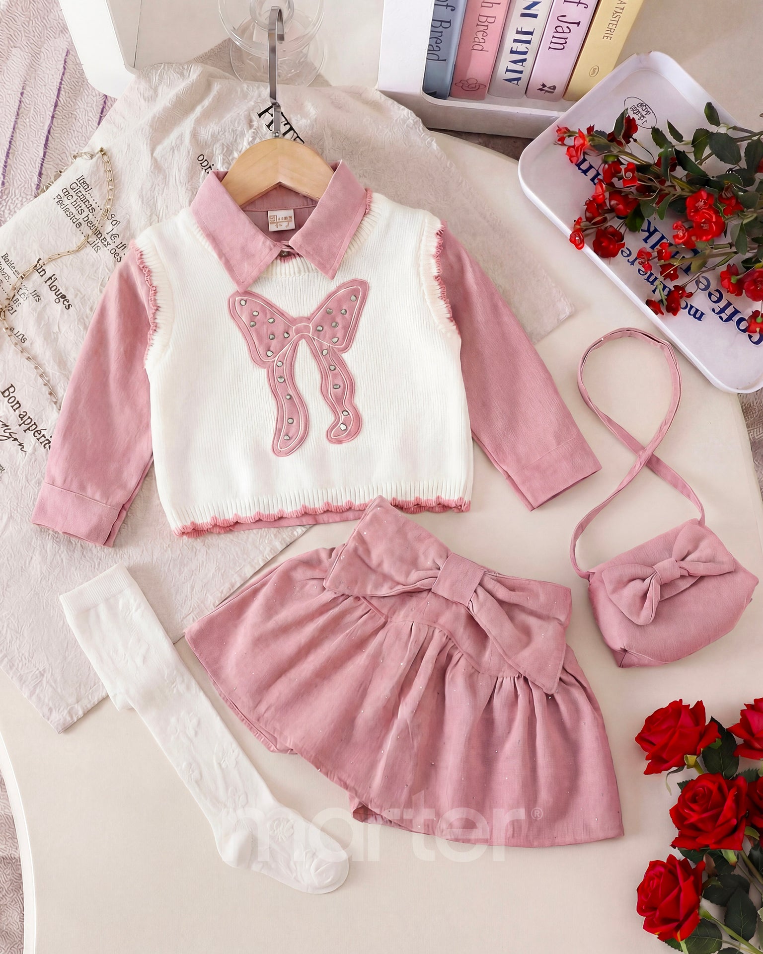 طقم العيد للبنات ولا أروع بتصميم متميز مع حقيبة