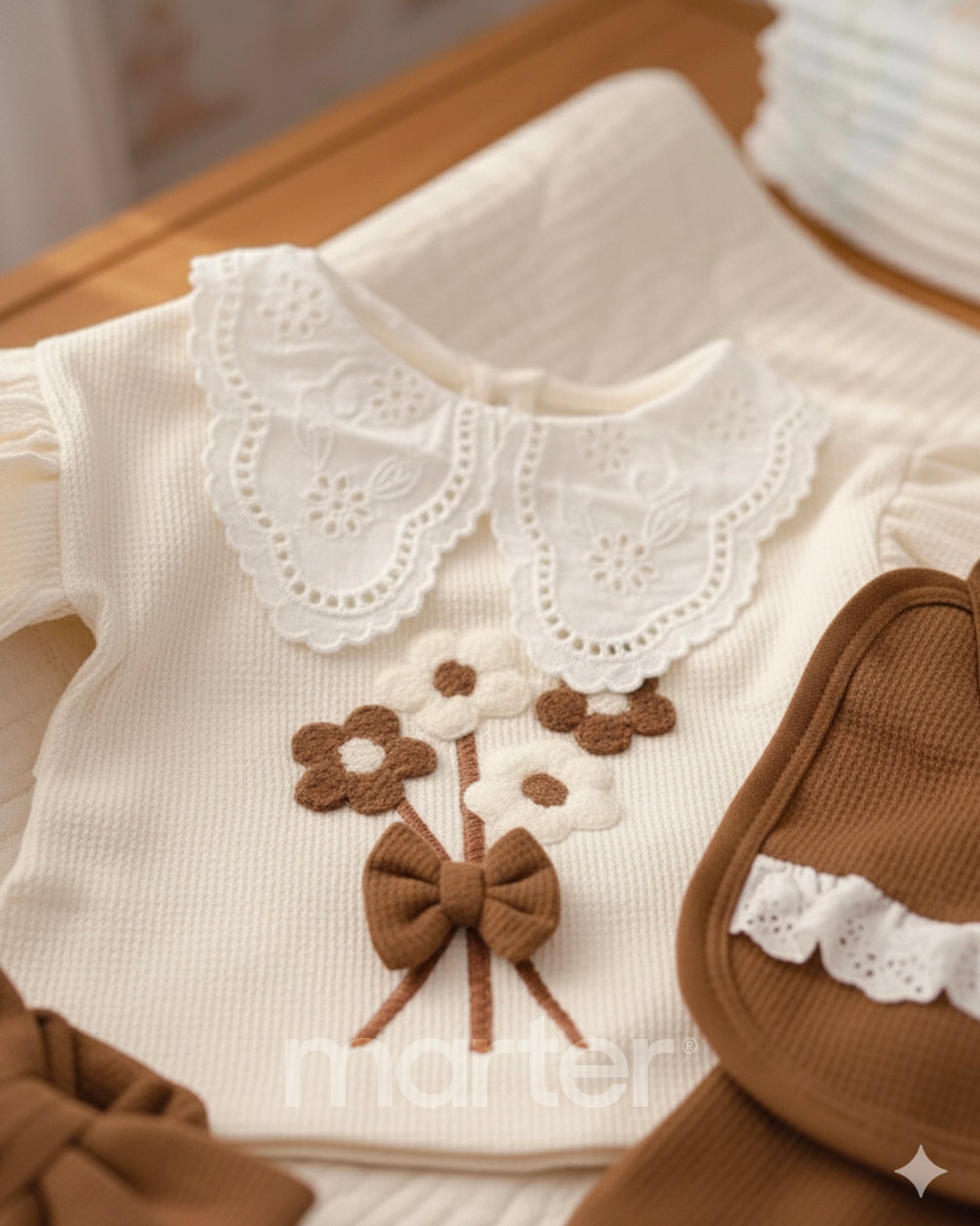 طقم جميل للبنات حديثي الولادة مزين بأزهار صغيرة