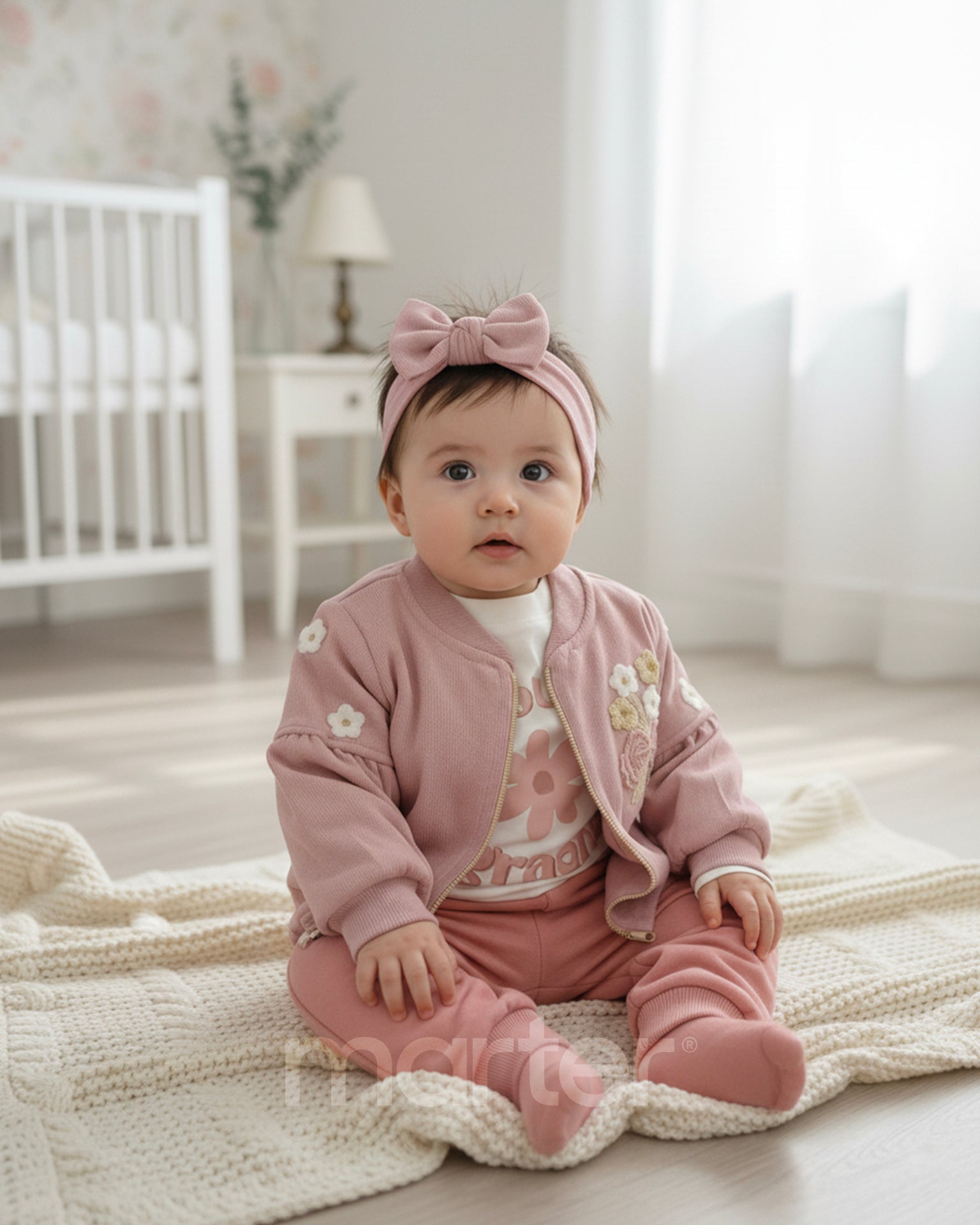 طقم شتوي جميل للبنات مزين بأزهار صغيرة