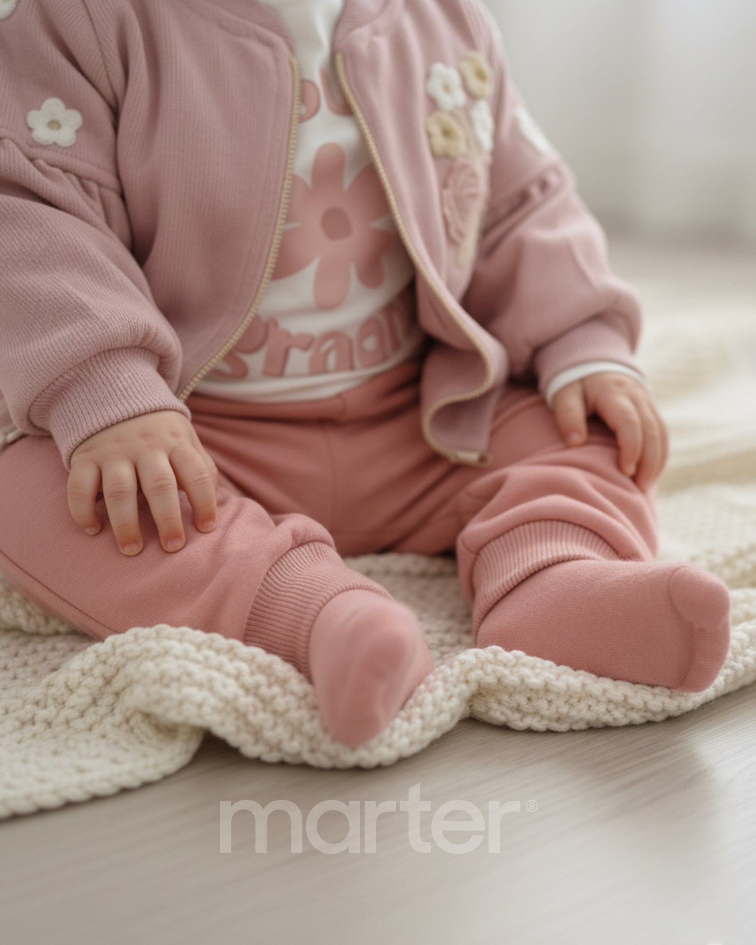 طقم شتوي جميل للبنات مزين بأزهار صغيرة