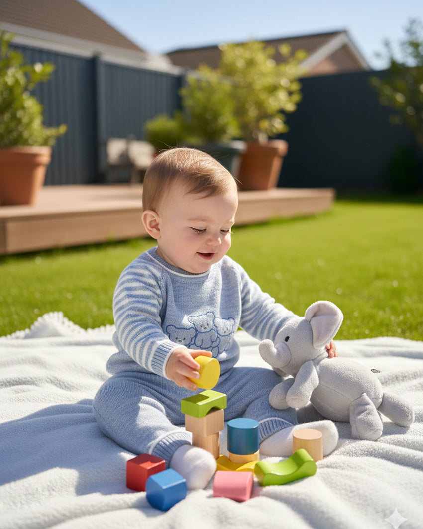 طقم شتوي محبوك للأطفال برسمة دُببة من 2 قطع