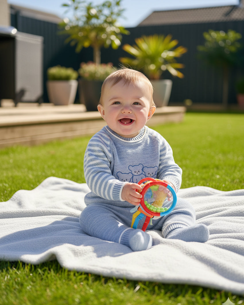 طقم شتوي محبوك للأطفال برسمة دُببة من 2 قطع