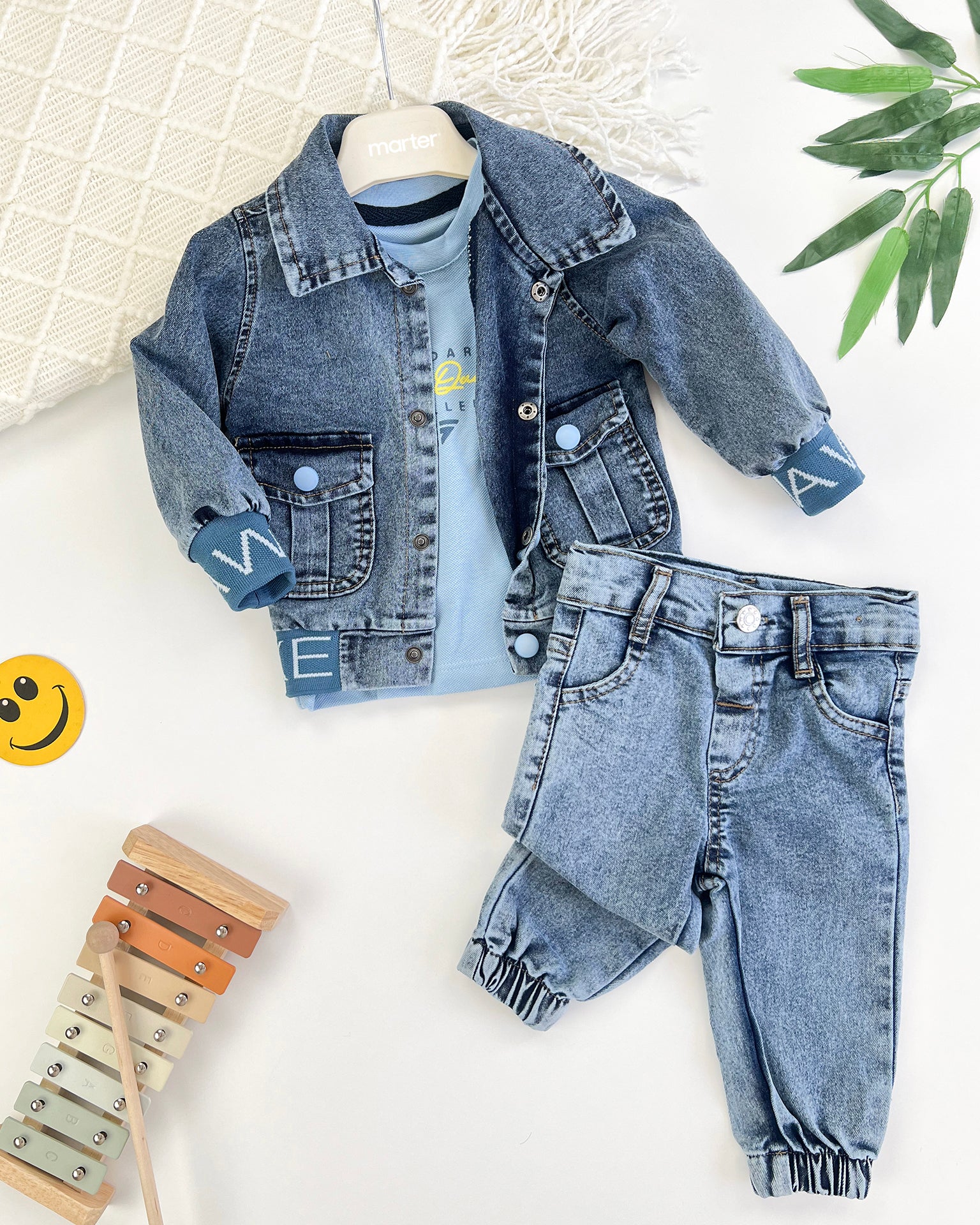 طقم جينز فخم للأولاد من 3 قطع فاخرة