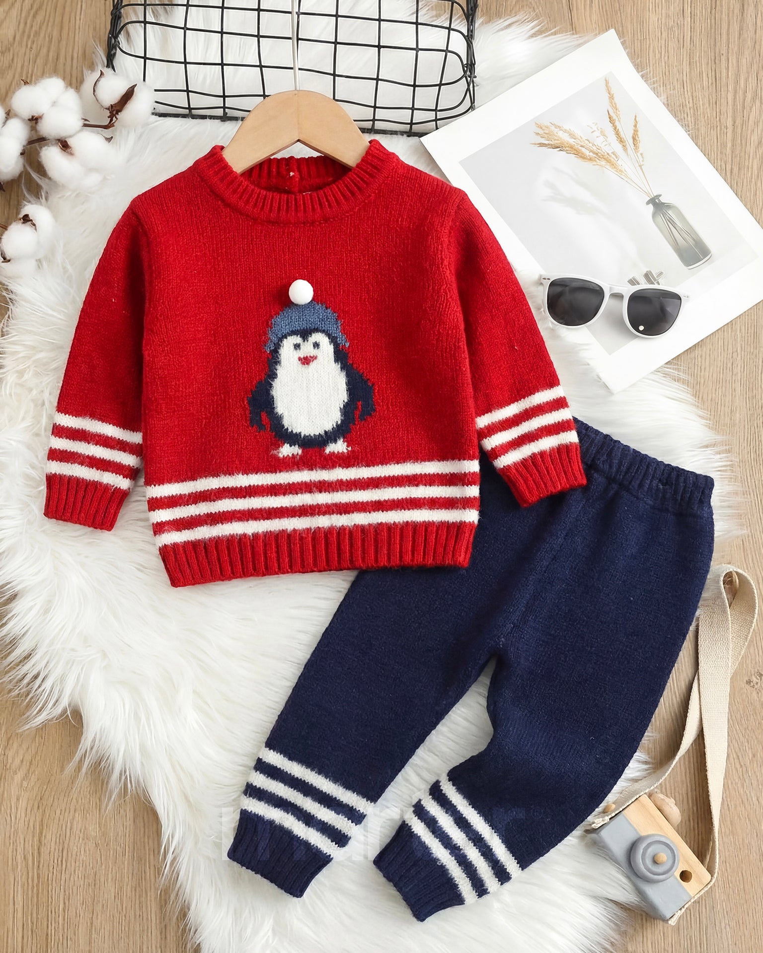 طقم شتوي كيوت للأولاد من 2 قطع