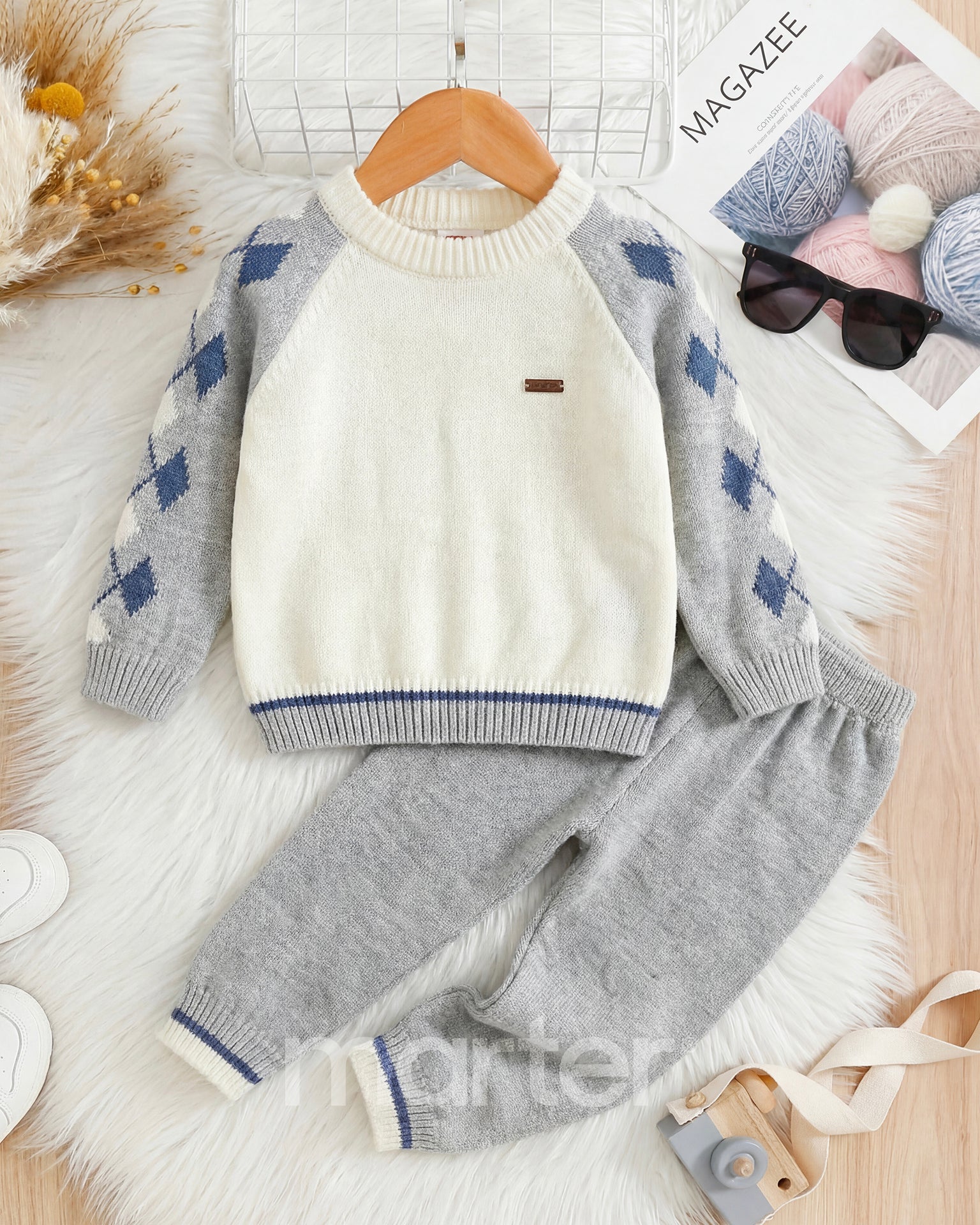 طقم شتوي كيوت للأولاد من 2 قطع