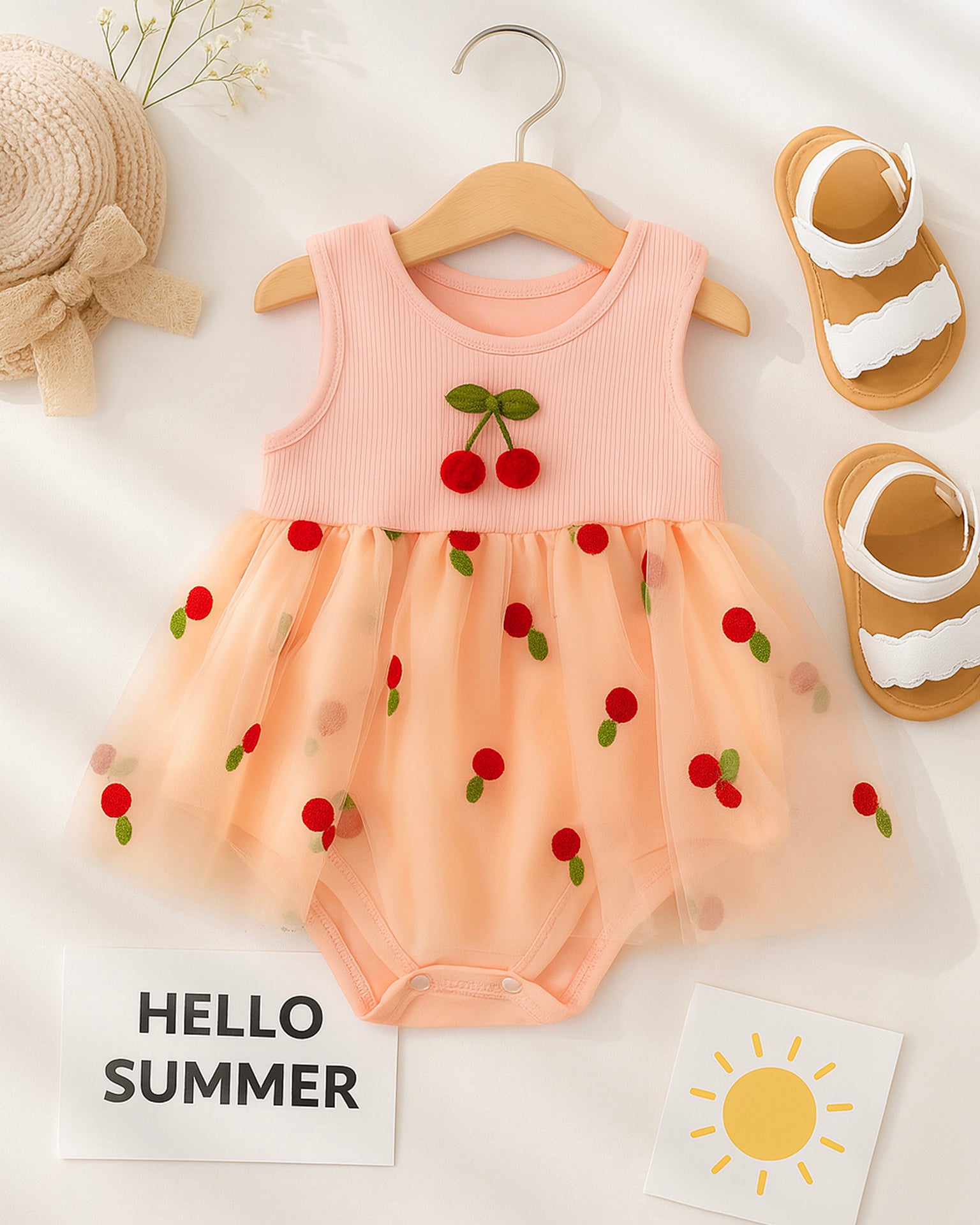 فستان صيفي مزين بحبات الكرز