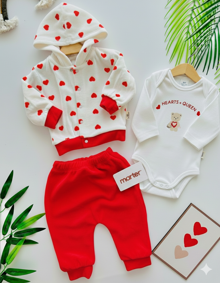 طقم كيوت مزين بقلوب صغيرة من 3 قطع