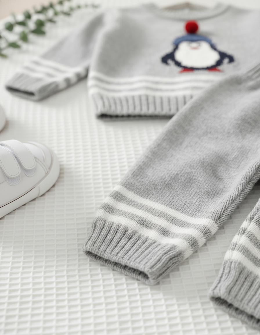 طقم شتوي كيوت للأولاد من 2 قطع