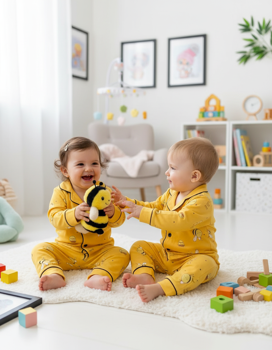 بيجامة كيوت للبنات و الأولاد مزينة من 2 قطع