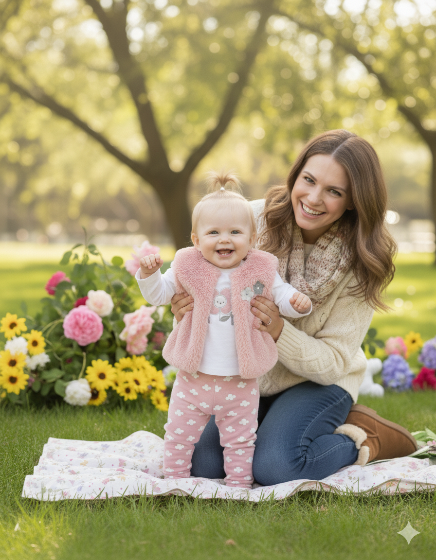 طقم كيوت للبنات مزين بأزهار صغيرة