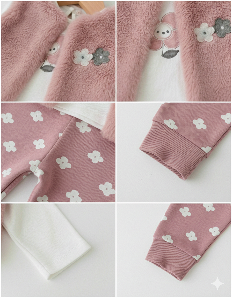 طقم كيوت للبنات مزين بأزهار صغيرة