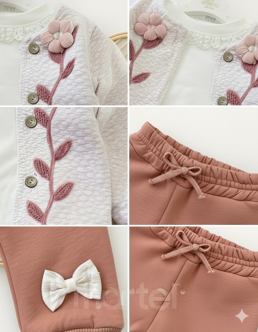 طقم شتوي جميل للبنات مزين بأزهار صغيرة