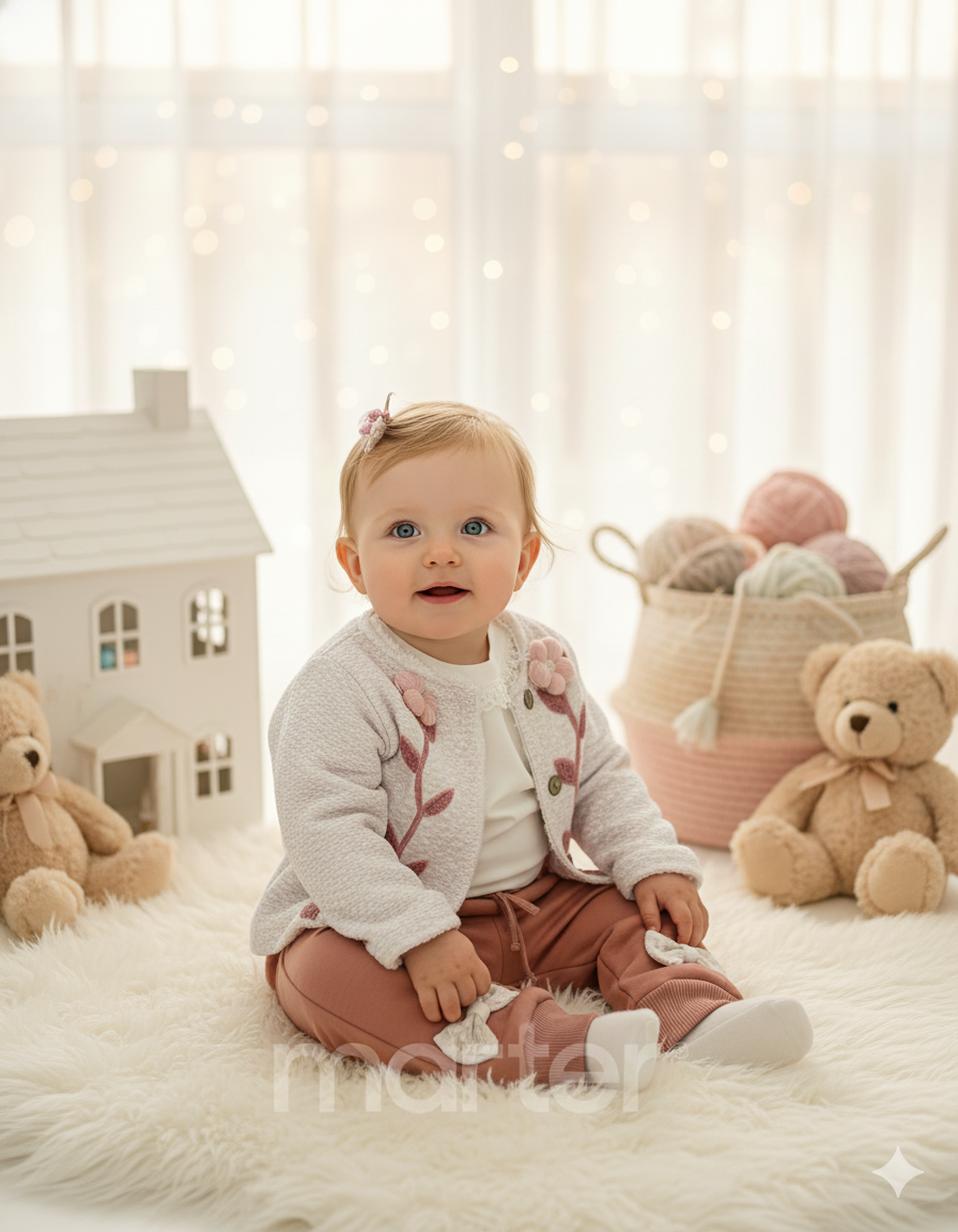 طقم شتوي جميل للبنات مزين بأزهار صغيرة