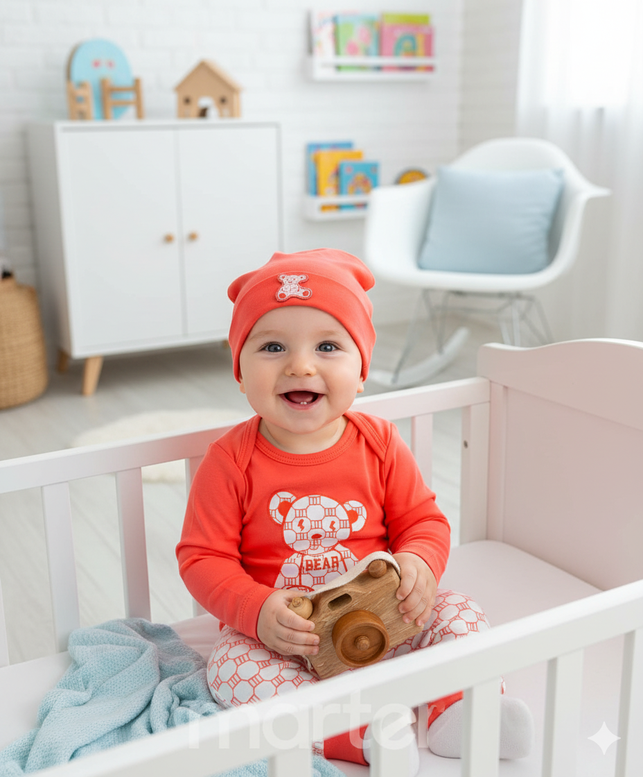 طقم جميل للأولاد مزين بدب لطيف من 3 قطع