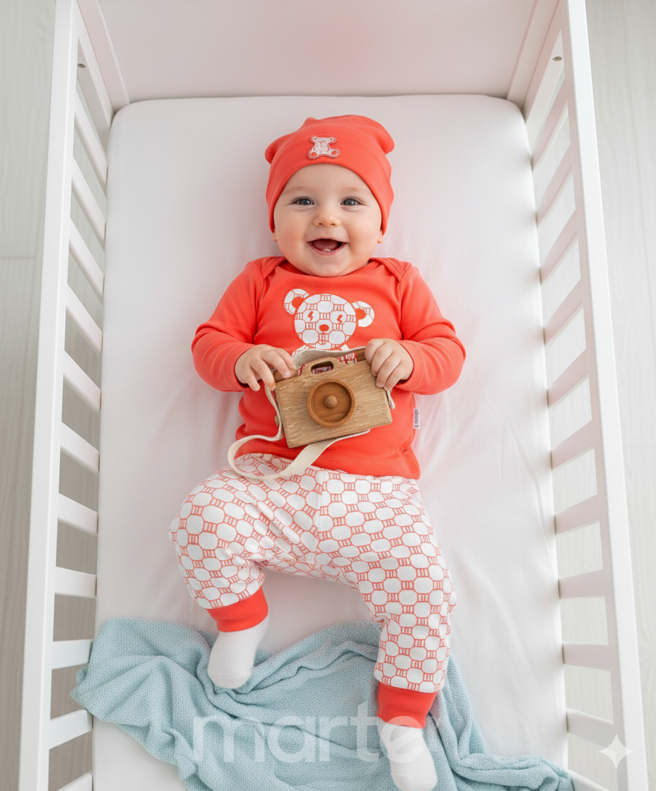 طقم جميل للأولاد مزين بدب لطيف من 3 قطع