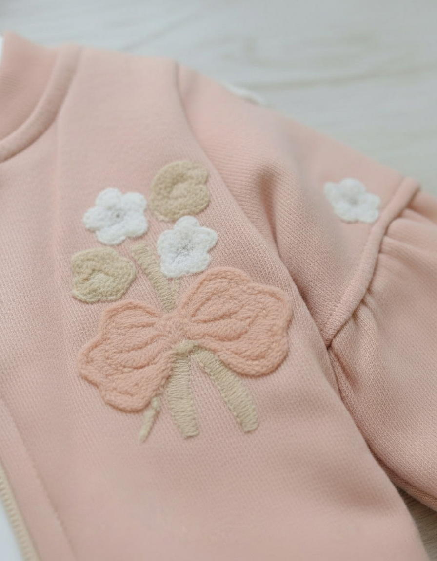 طقم شتوي جميل للبنات مزين بأزهار صغيرة
