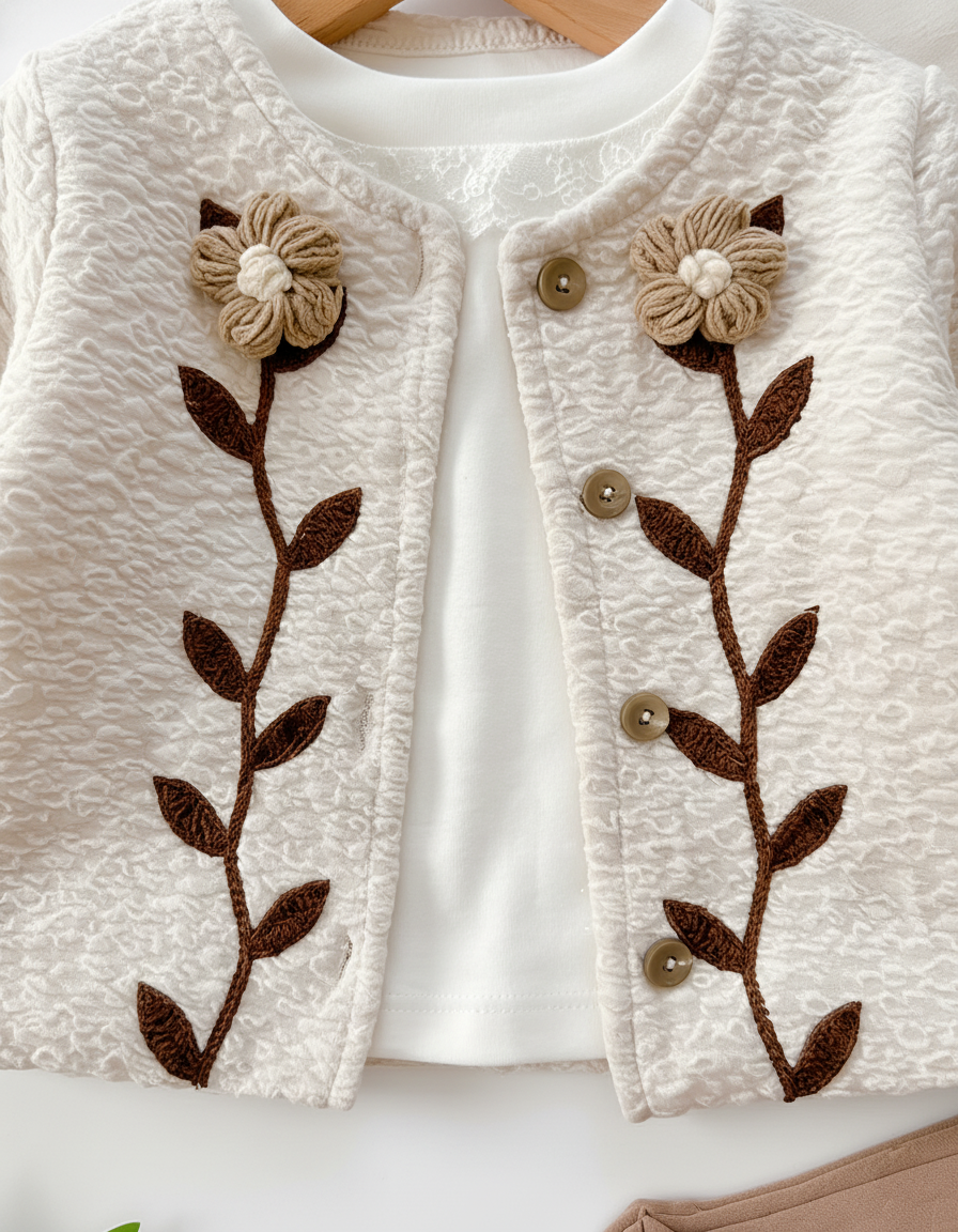 طقم شتوي جميل للبنات مزين بأزهار صغيرة