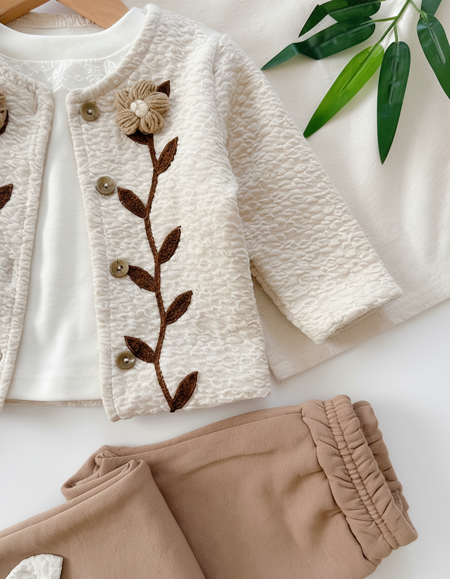 طقم شتوي جميل للبنات مزين بأزهار صغيرة