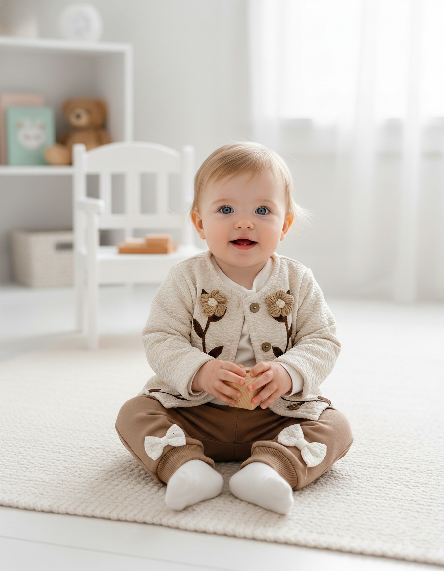 طقم شتوي جميل للبنات مزين بأزهار صغيرة