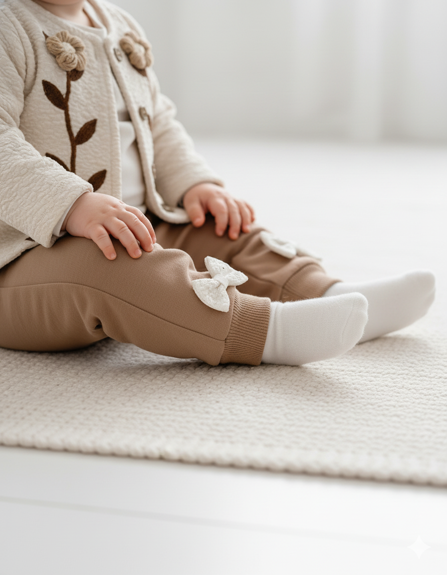 طقم شتوي جميل للبنات مزين بأزهار صغيرة