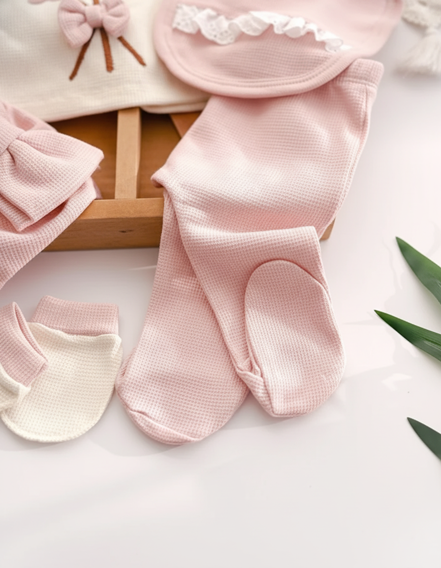 طقم جميل للبنات حديثي الولادة مزين بأزهار صغيرة