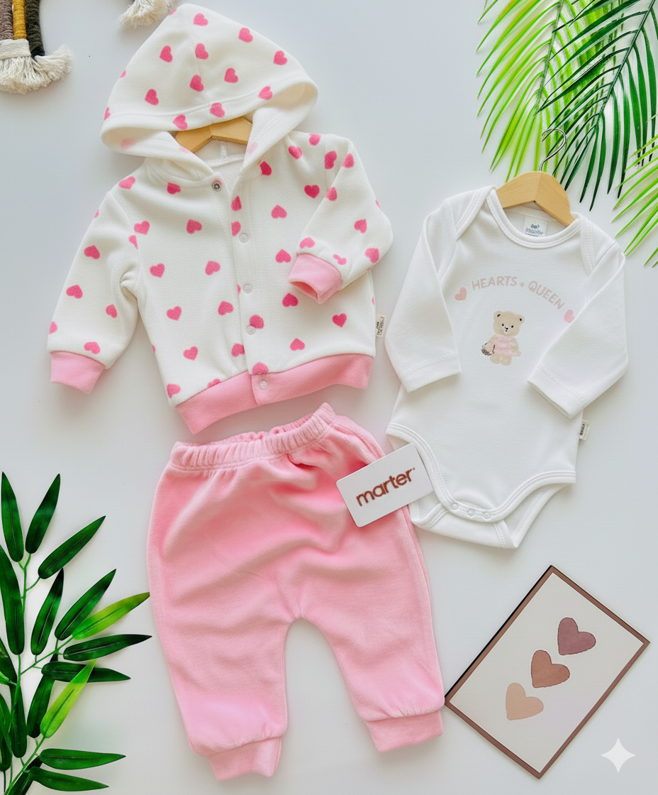 طقم كيوت مزين بقلوب صغيرة من 3 قطع