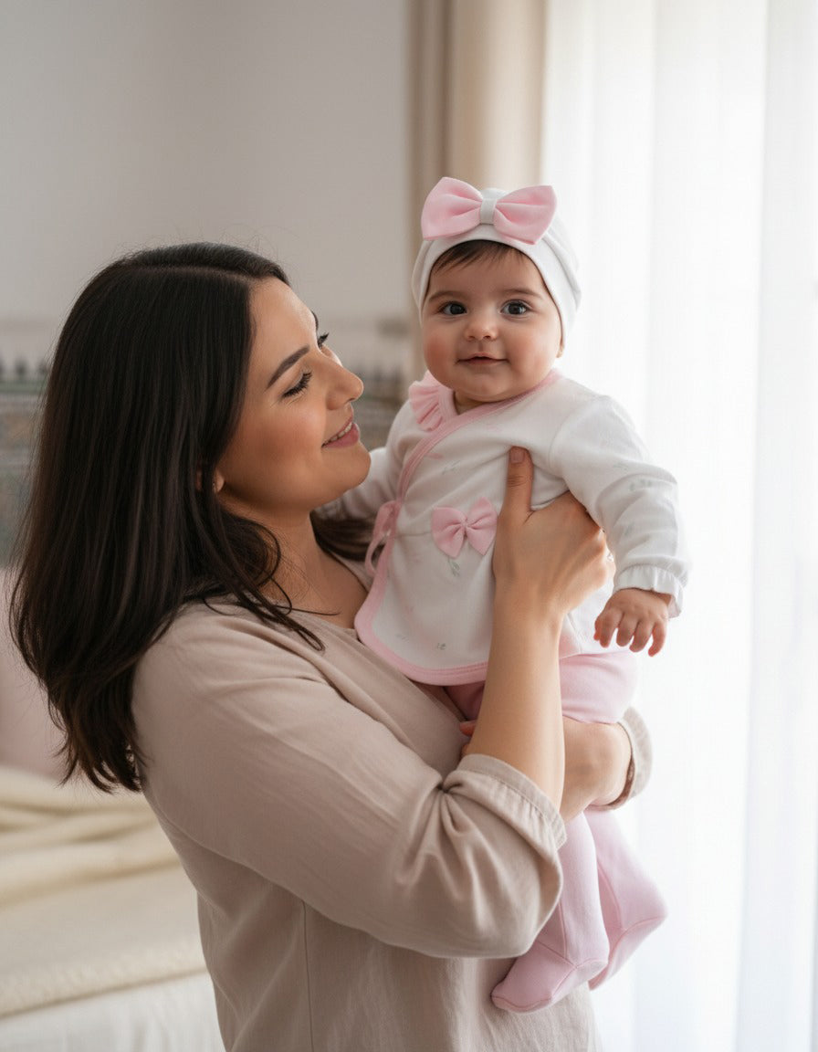 طقم جميل بلمسات راقية لحديثي الولادة من 5 قطع