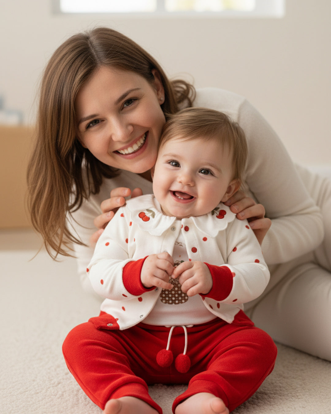 طقم كيوت و جميل للبنات مزين بحبات كرز صغيرة